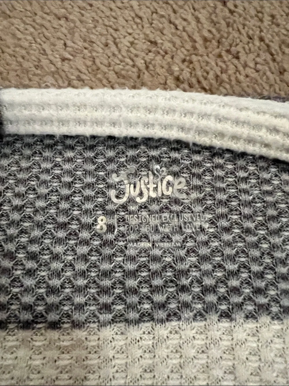 Justice Striped Waffle-Knit Open Cardigan in Gray, Navy & Lilac